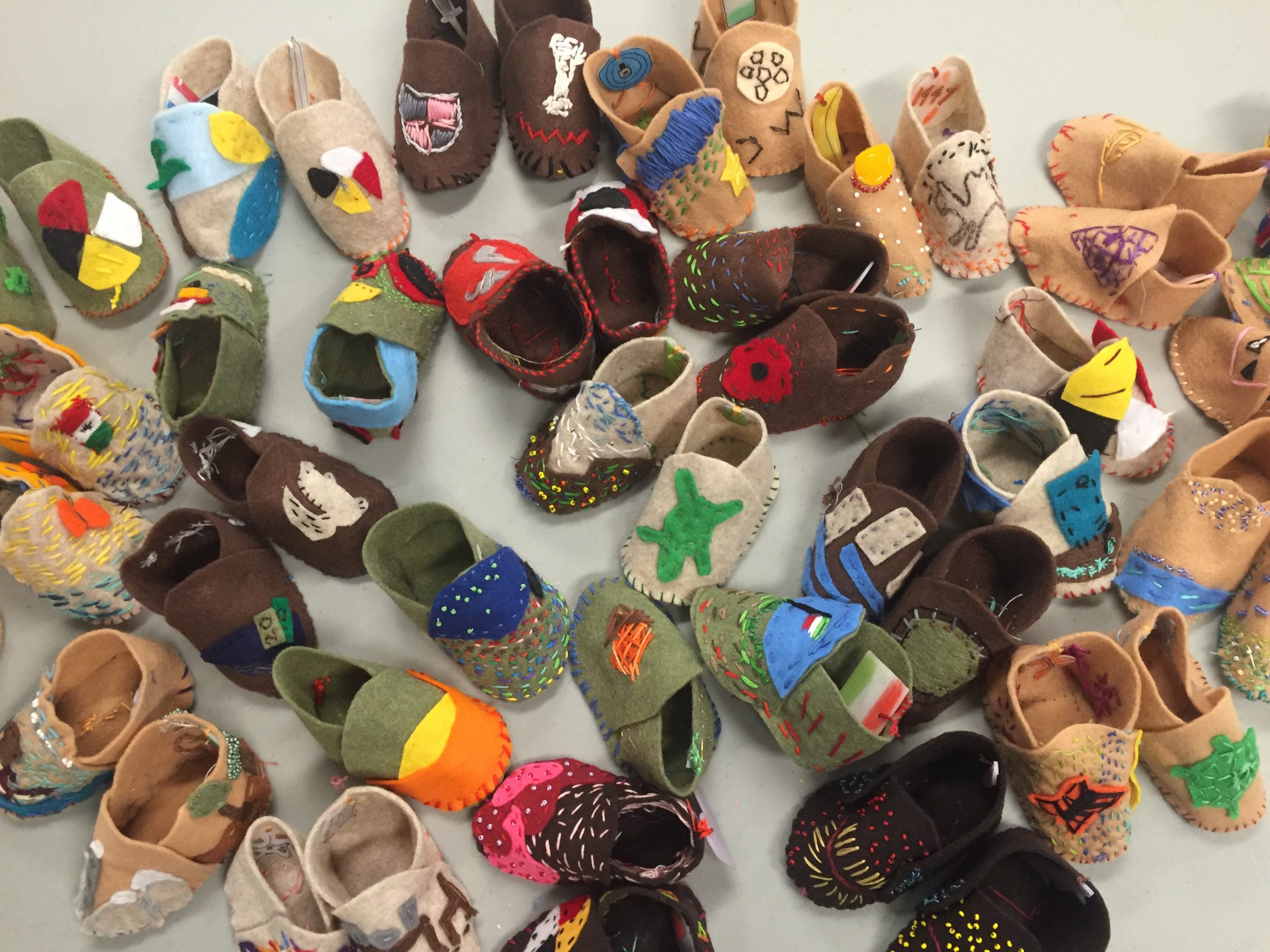 ALPHA Alternative School students, Little Shoes , felt and embroidery thread, 2016. Photo by Liam Coo.
