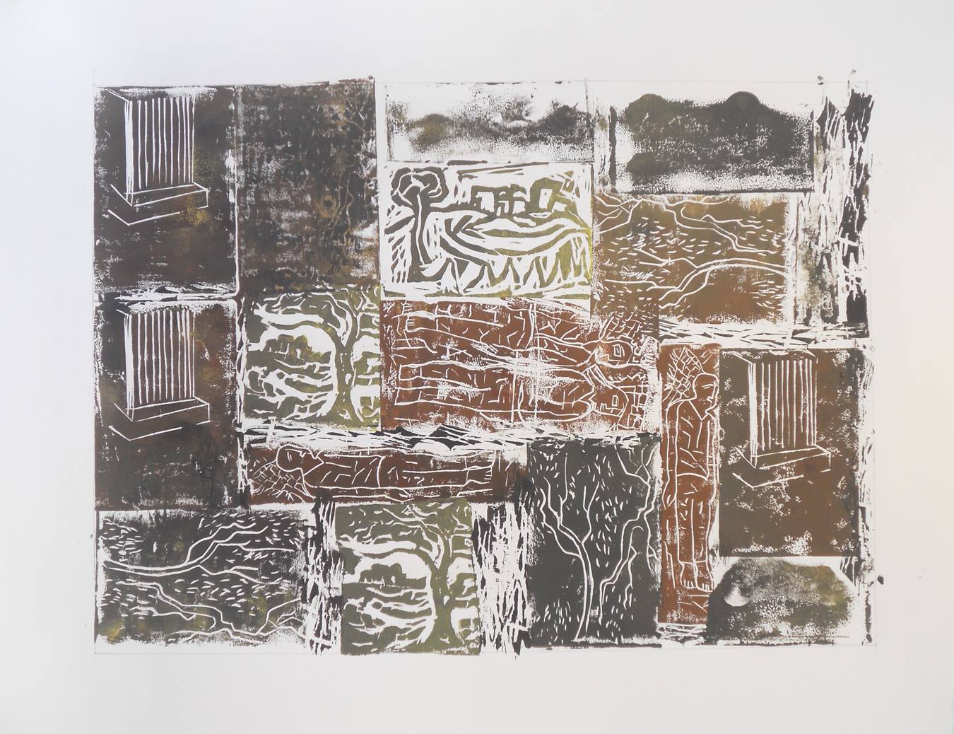 Demolished, lino print on paper, 2014