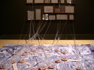 Hye-Seung Jung, Chebudong Project 1, Pencil drawings, shelves, strings, map, table, Dimensions variable, 2008